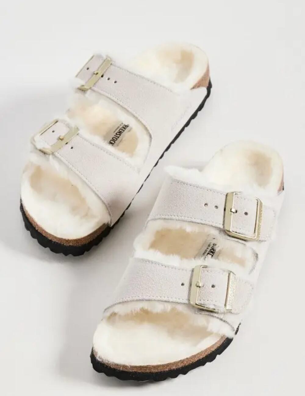 BIRKENSTOCK Arizona Shearling Slides | Antique Whites | Size 37